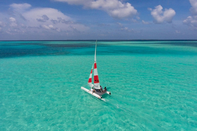 Wayfarers Atlas Luxury Family Surf Resort aerial view of Soneva Jani water activities