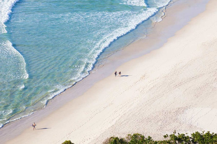 Aerial of the beach infront of Halcyon House Australian Surf Resort