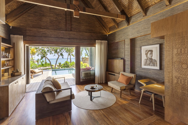 Interior of beachfront pool villa at Six Senses Malolo Fiji