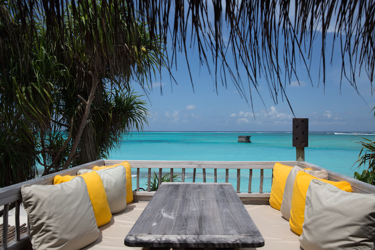 views from beach villa at Six Senses Laamu, one of the best surf resorts in the Maldives 